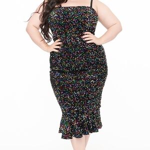 Unique Vintage Black Velvet Rainbow Sequin Wiggle Dress- Size 4x (22/24)